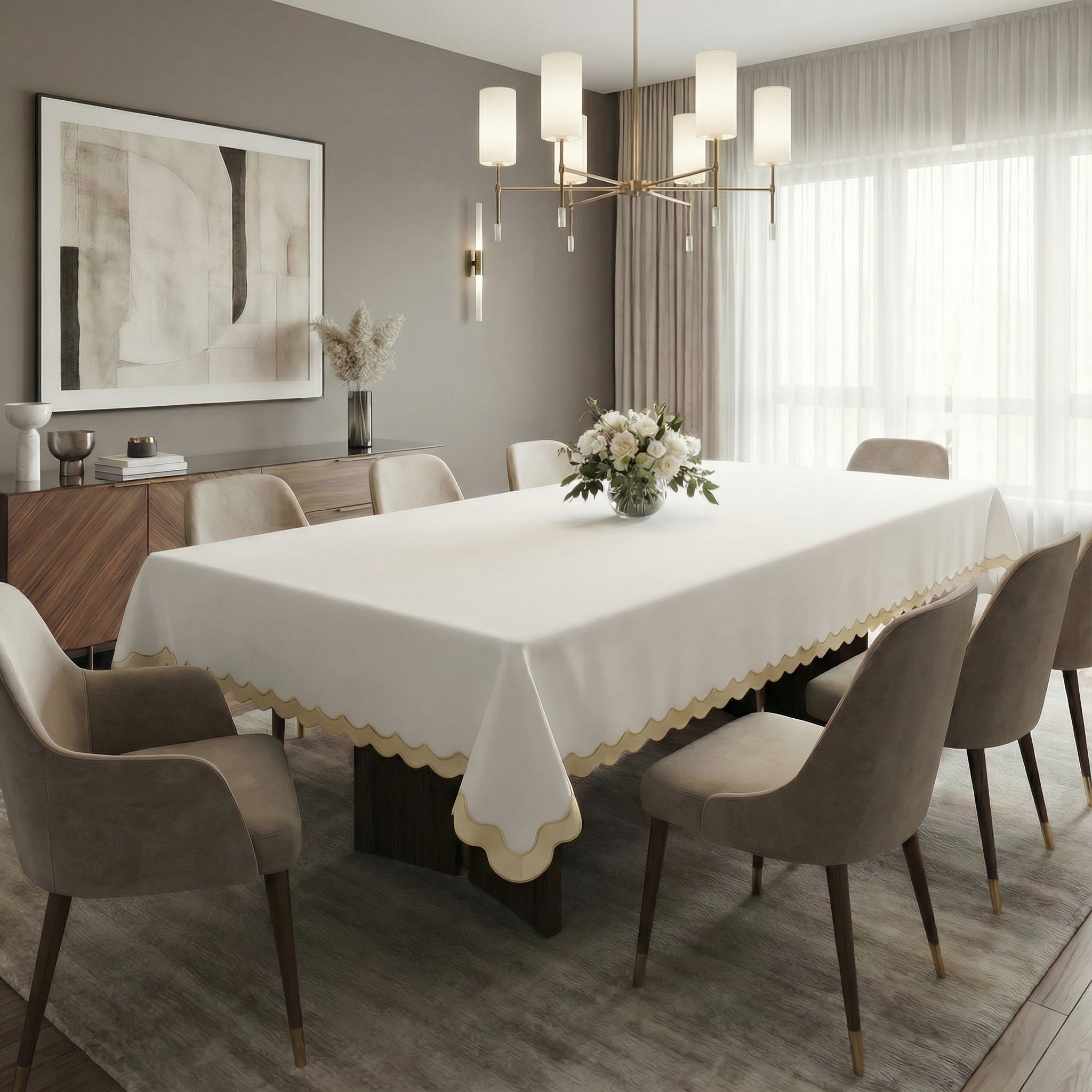 Praline Home Scalloped Tablecloth
